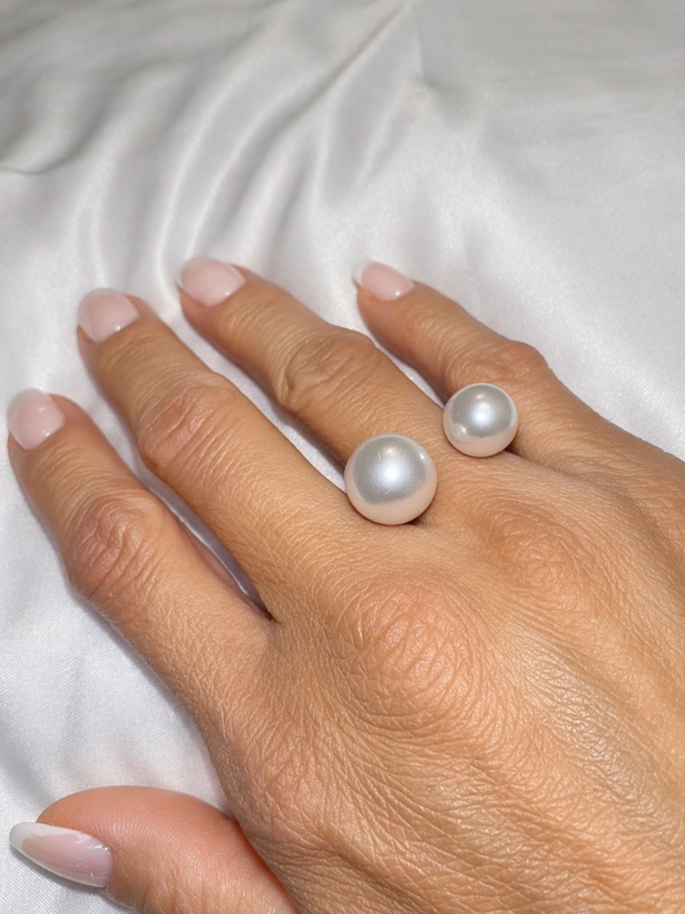 Double Faux Pearl Open Ring Gold Tone Adjustable Statement Ring